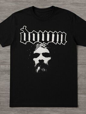 Black Heavy Metal Graphic Tee Bold Gothic Band Style Skull Face Shirt